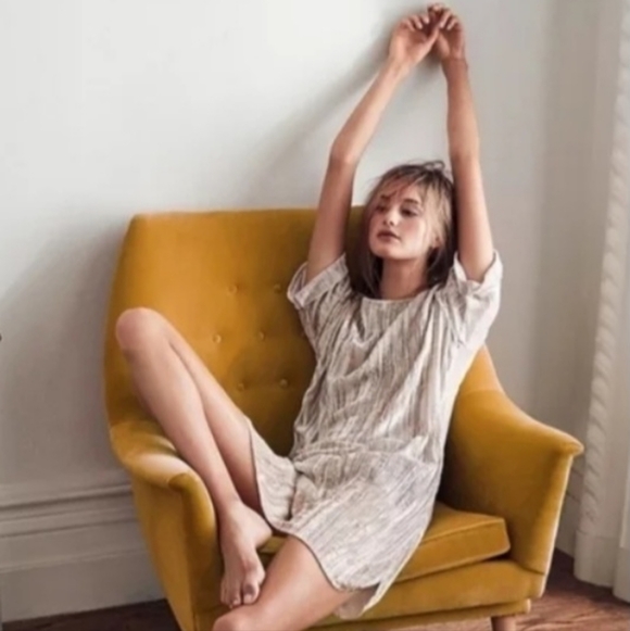 anthropologie floreat crinkle velvet shift tunic dress champagne cream size L - Picture 3 of 6